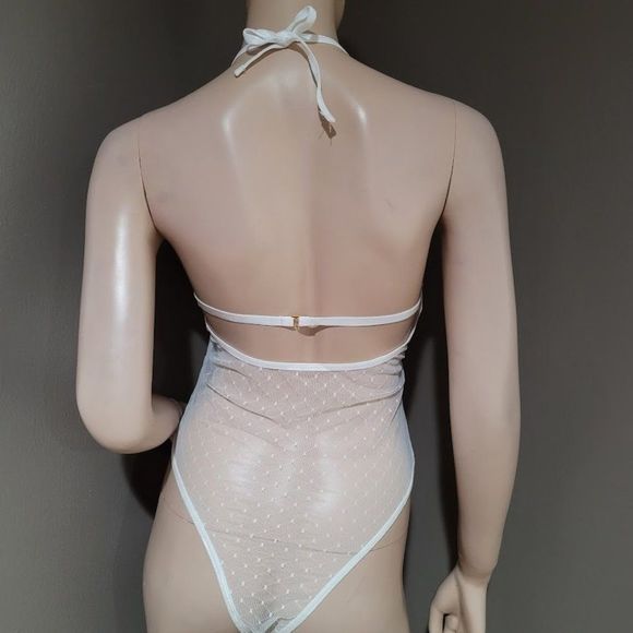 White Lace Sheer Mesh Teddy Bodysuit Lingerie - Picture 5 of 7